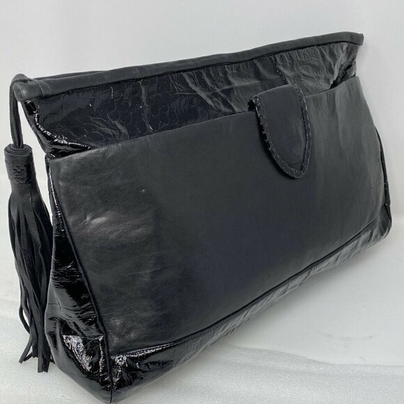 80's Extra Large Croc Embossed Patent Clutch Bag - Picture 1 of 8